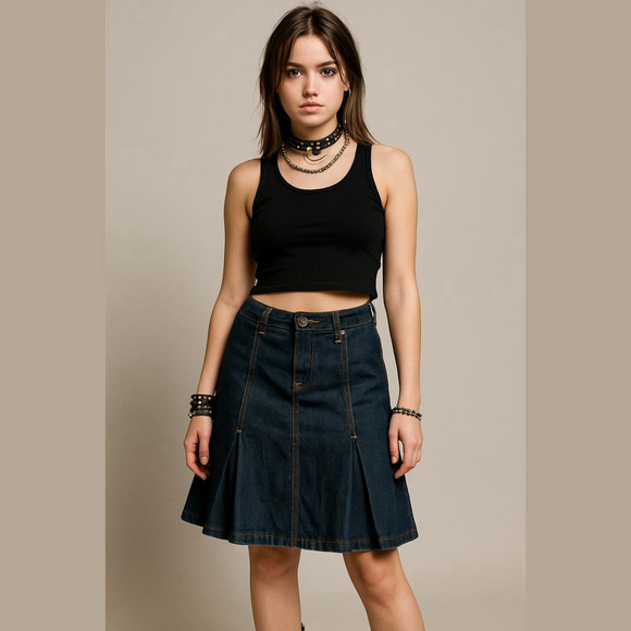 Ricki's Dresses & Skirts - Ricki's Denim Pleated Skirt Size 8 Dark Blue